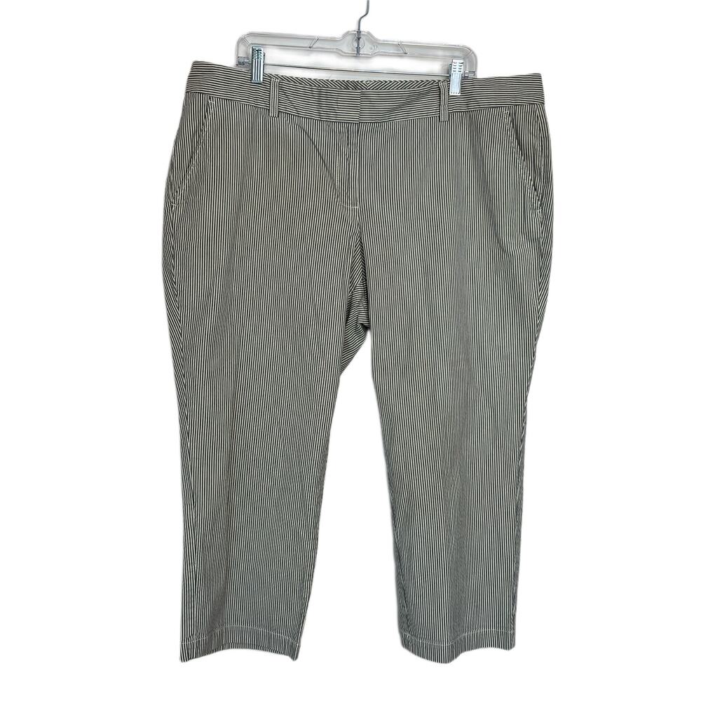 Lands End Cropped Gray White Stripe Cotton Blend Straight Leg Pants‎ Size 18